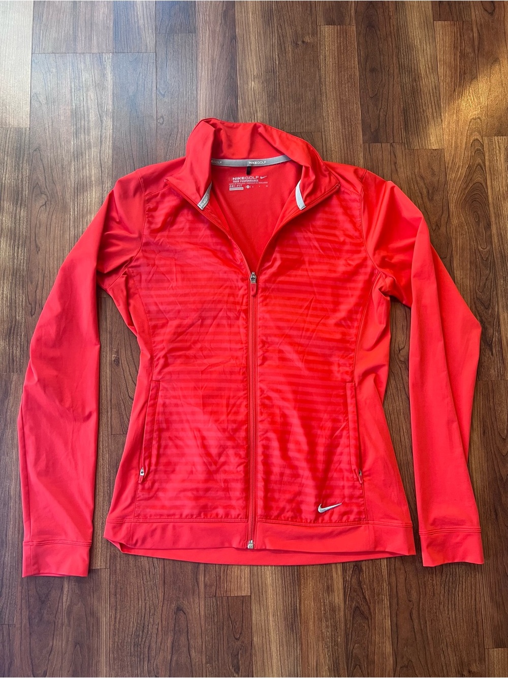 Nike Women's Golf Tour Performance Dri-Fit Coral Tonal Striped Full Zip Jacket